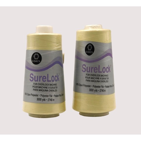 Coats Surelock Overlock Thread Set of 2 Cones 3000 Yards Bone Color - Picture 1 of 2